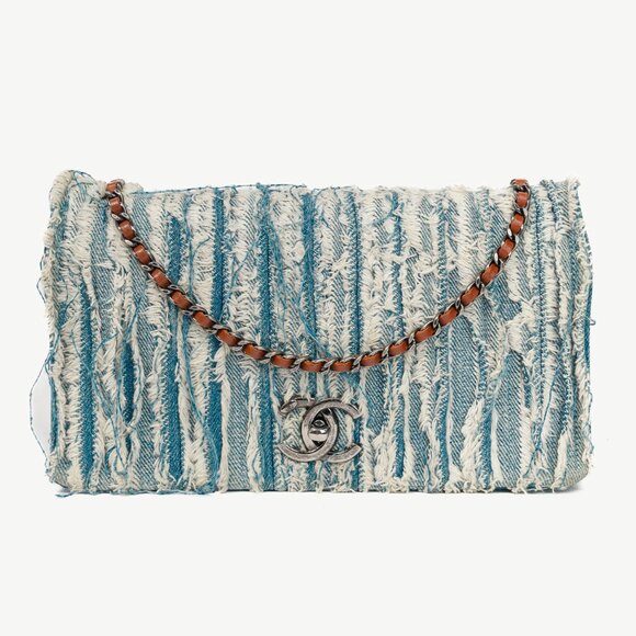 Chanel 15P Blue Denim Fringe CC Medium Flap Bag - Picture 1 of 15